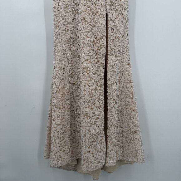 David’s Bridal Champagne Lace Maxi Dress Front Slit Formal Women’s 4 NWT - Picture 4 of 12